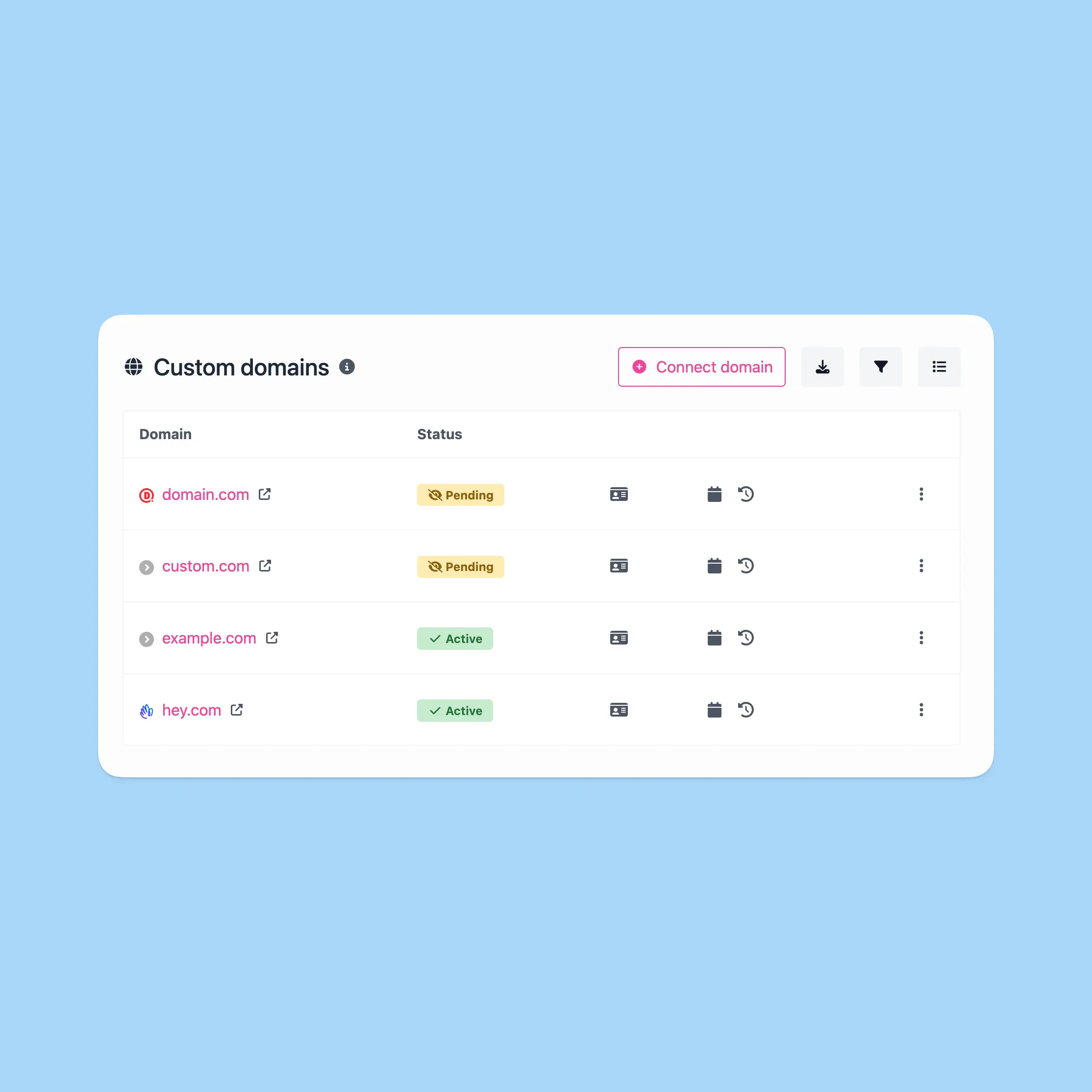 Screenshot of the app custom domains feature